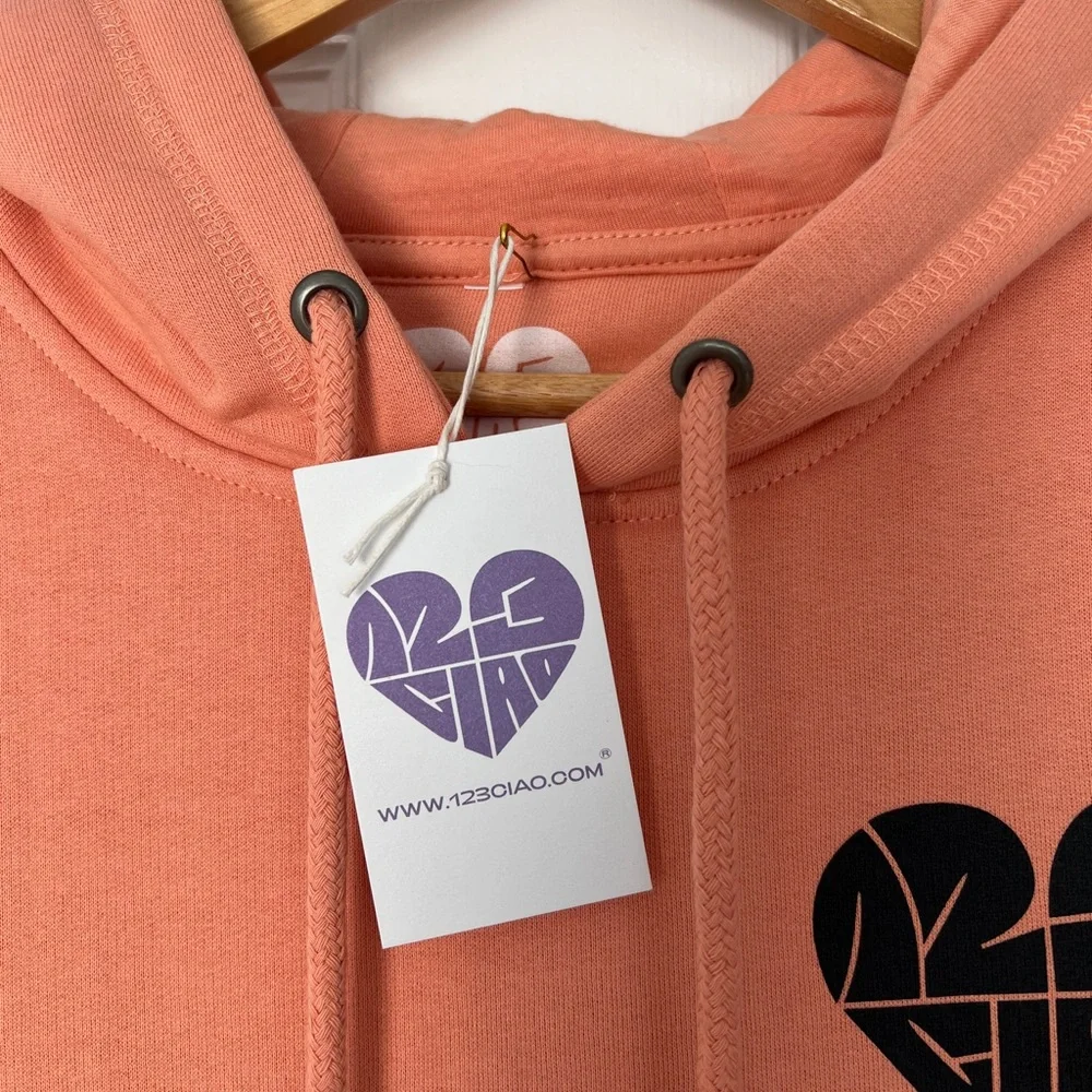 123Ciao Peach Hoodie Sweatshirt | Heart Logo Graphic | NWT | Size S - Picture 3 of 9